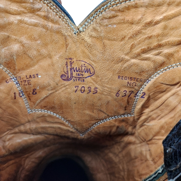 Justin Boot Co Vintage Black Leather Western Cowboy Boots Slouchy Mens Size 10 E - Picture 13 of 13